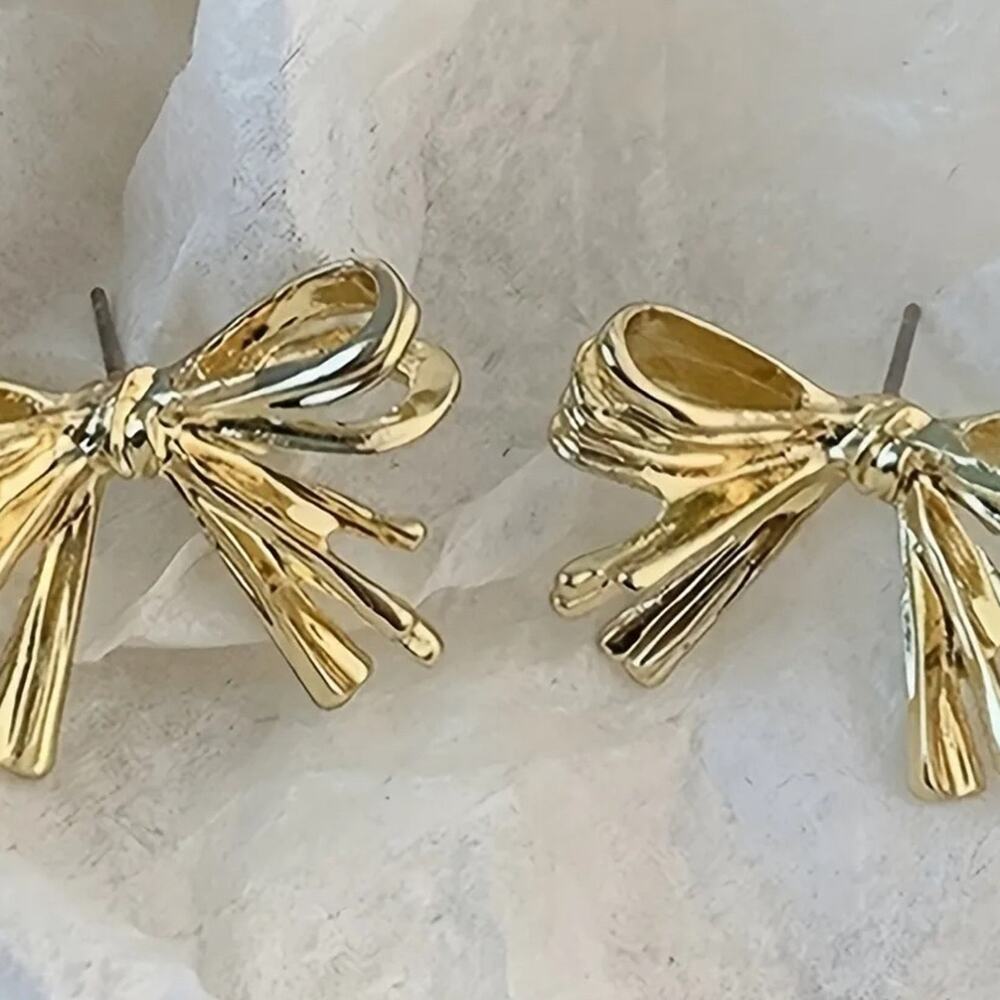 Gold Bow Stud Earrings